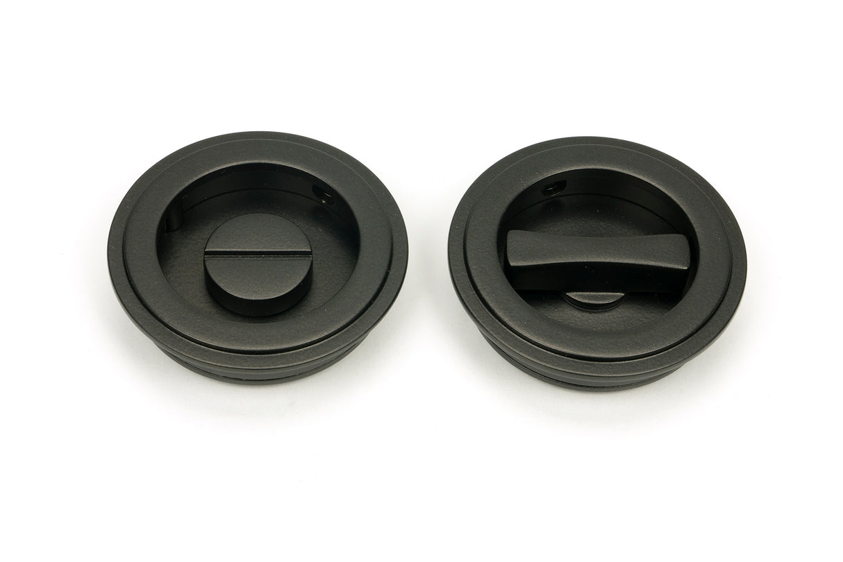 From The Anvil - Aged Bronze 60mm Art Deco Round Pull - Privacy Set | Sku. 50128 | Trade Door Handles.