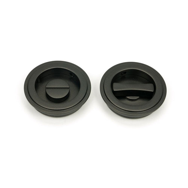 From The Anvil - Aged Bronze 60mm Art Deco Round Pull - Privacy Set | Sku. 50128 | Trade Door Handles.