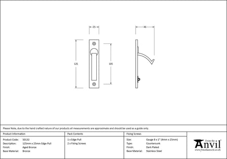 From The Anvil - Aged Bronze 125mm x 25mm Edge Pull | Sku. 50132 | Trade Door Handles.