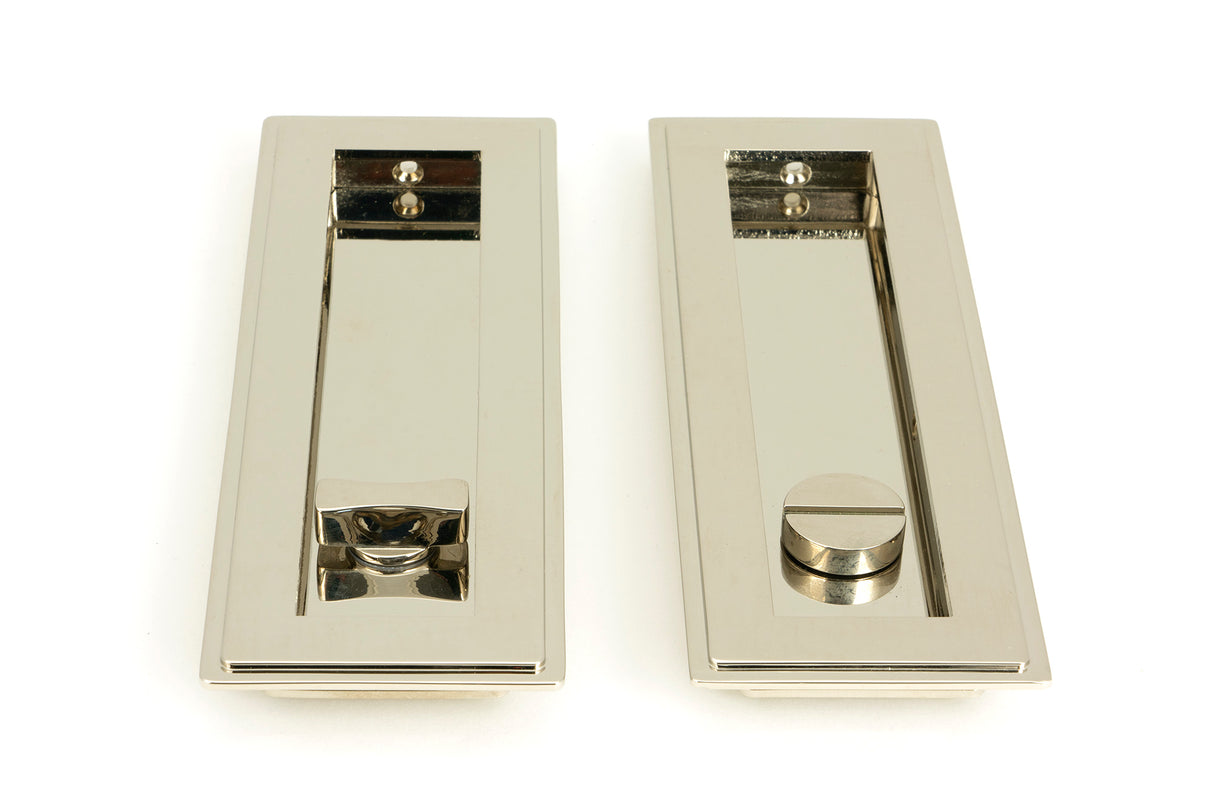 From The Anvil - Polished Nickel 175mm Art Deco Rectangular Pull -Privacy Set | Sku. 50156 | Trade Door Handles.
