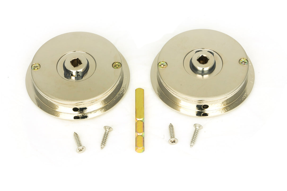 From The Anvil - Polished Nickel 60mm Art Deco Round Pull - Privacy Set | Sku. 50164 | Trade Door Handles.