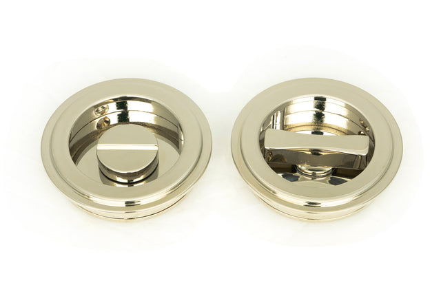 From The Anvil - Polished Nickel 60mm Art Deco Round Pull - Privacy Set | Sku. 50164 | Trade Door Handles.