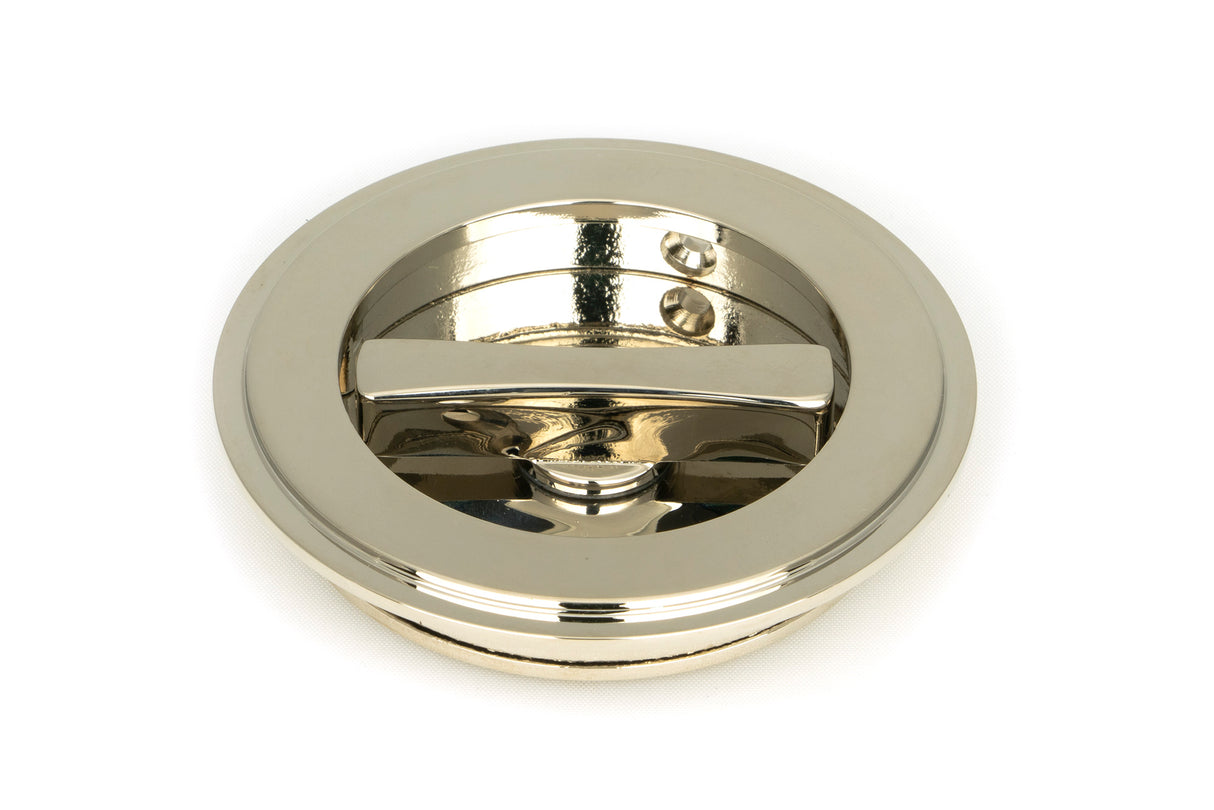 From The Anvil - Polished Nickel 75mm Art Deco Round Pull - Privacy Set | Sku. 50165 | Trade Door Handles.