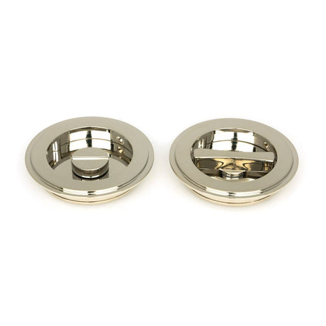 From The Anvil - Polished Nickel 75mm Art Deco Round Pull - Privacy Set | Sku. 50165 | Trade Door Handles.
