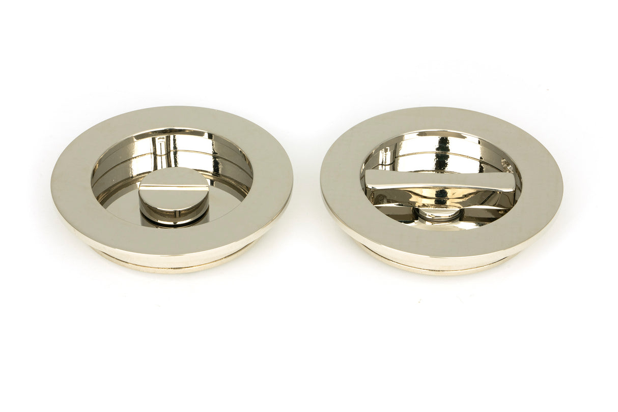 From The Anvil - Polished Nickel 75mm Plain Round Pull - Privacy Set | Sku. 50167 | Trade Door Handles.