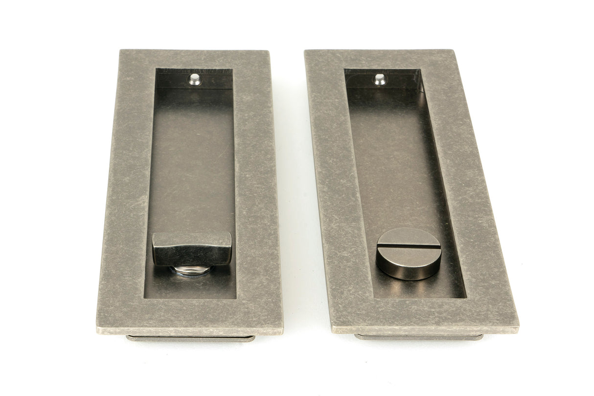 From The Anvil - Pewter 175mm Plain Rectangular Pull - Privacy Set | Sku. 50176 | Trade Door Handles.