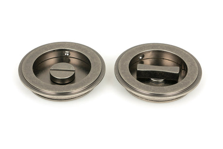 From The Anvil - Pewter 75mm Art Deco Round Pull - Privacy Set | Sku. 50183 | Trade Door Handles.