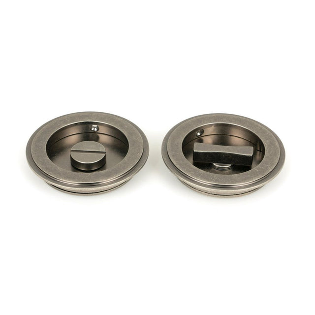 From The Anvil - Pewter 75mm Art Deco Round Pull - Privacy Set | Sku. 50183 | Trade Door Handles.