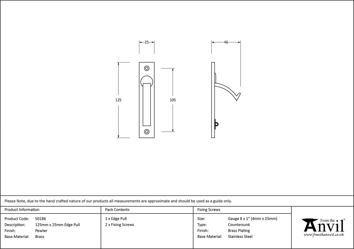 From The Anvil - Pewter 125mm x 25mm Edge Pull | Sku. 50186 | Trade Door Handles.