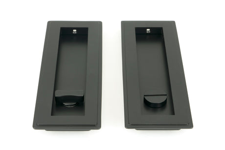 From The Anvil - Matt Black 175mm Art Deco Rectangular Pull - Privacy Set | Sku. 50210 | Trade Door Handles.