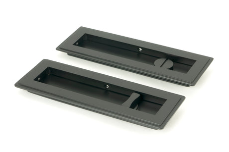 From The Anvil - Matt Black 175mm Art Deco Rectangular Pull - Privacy Set | Sku. 50210 | Trade Door Handles.