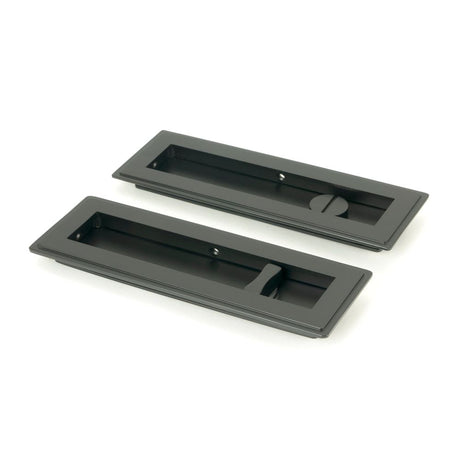 From The Anvil - Matt Black 175mm Art Deco Rectangular Pull - Privacy Set | Sku. 50210 | Trade Door Handles.