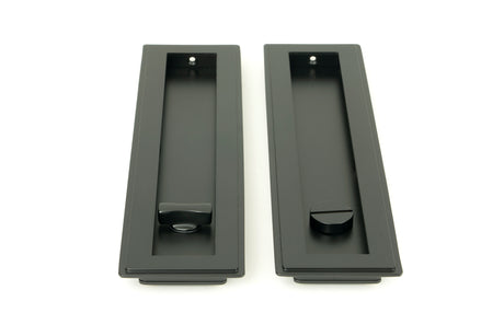 From The Anvil - Matt Black 250mm Art Deco Rectangular Pull - Privacy Set | Sku. 50211 | Trade Door Handles.