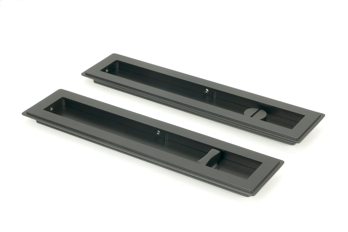 From The Anvil - Matt Black 250mm Art Deco Rectangular Pull - Privacy Set | Sku. 50211 | Trade Door Handles.