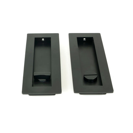 From The Anvil - Matt Black 175mm Plain Rectangular Pull - Privacy Set | Sku. 50212 | Trade Door Handles.