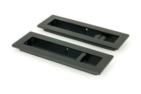 From The Anvil - Matt Black 175mm Plain Rectangular Pull - Privacy Set | Sku. 50212 | Trade Door Handles.