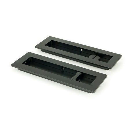 From The Anvil - Matt Black 175mm Plain Rectangular Pull - Privacy Set | Sku. 50212 | Trade Door Handles.