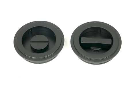 From The Anvil - Matt Black 60mm Art Deco Round Pull - Privacy Set | Sku. 50218 | Trade Door Handles.