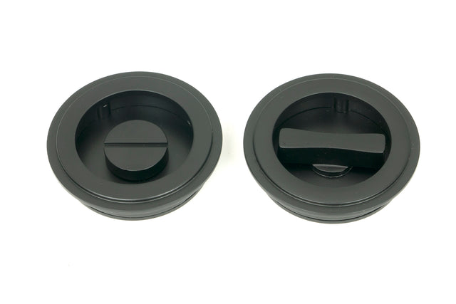 From The Anvil - Matt Black 60mm Art Deco Round Pull - Privacy Set | Sku. 50218 | Trade Door Handles.