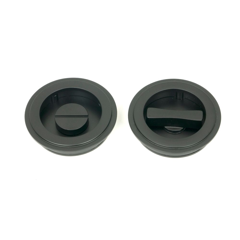 From The Anvil - Matt Black 60mm Art Deco Round Pull - Privacy Set | Sku. 50218 | Trade Door Handles.