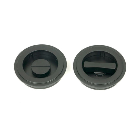 From The Anvil - Matt Black 60mm Art Deco Round Pull - Privacy Set | Sku. 50218 | Trade Door Handles.
