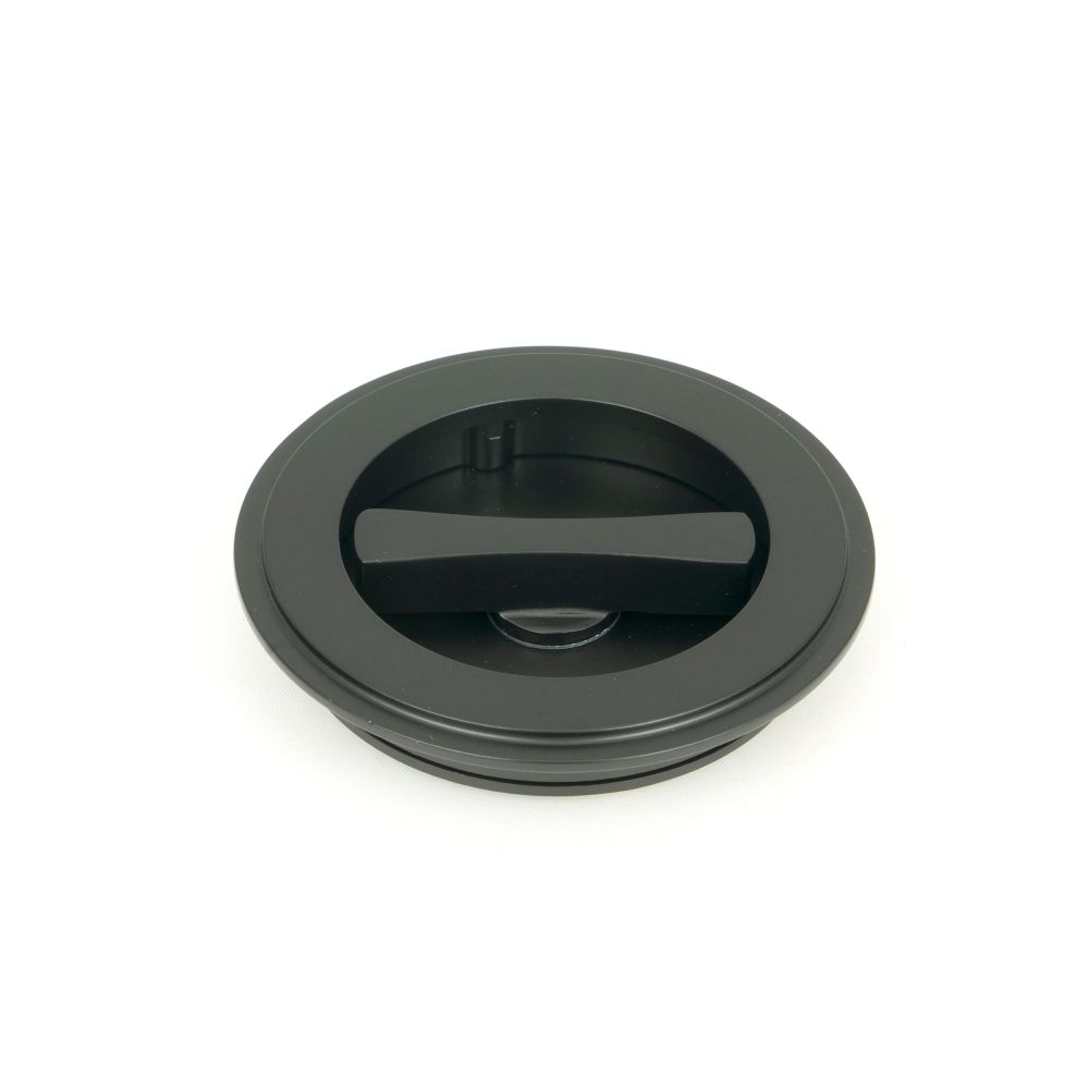 From The Anvil - Matt Black 75mm Art Deco Round Pull - Privacy Set | Sku. 50219 | Trade Door Handles.