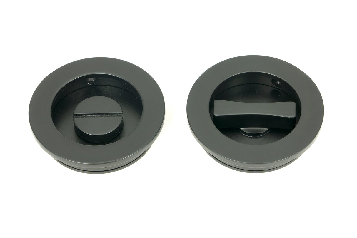From The Anvil - Matt Black 60mm Plain Round Pull - Privacy Set | Sku. 50220 | Trade Door Handles.