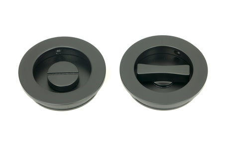 From The Anvil - Matt Black 60mm Plain Round Pull - Privacy Set | Sku. 50220 | Trade Door Handles.