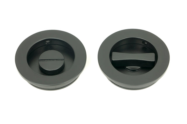 From The Anvil - Matt Black 60mm Plain Round Pull - Privacy Set | Sku. 50220 | Trade Door Handles.