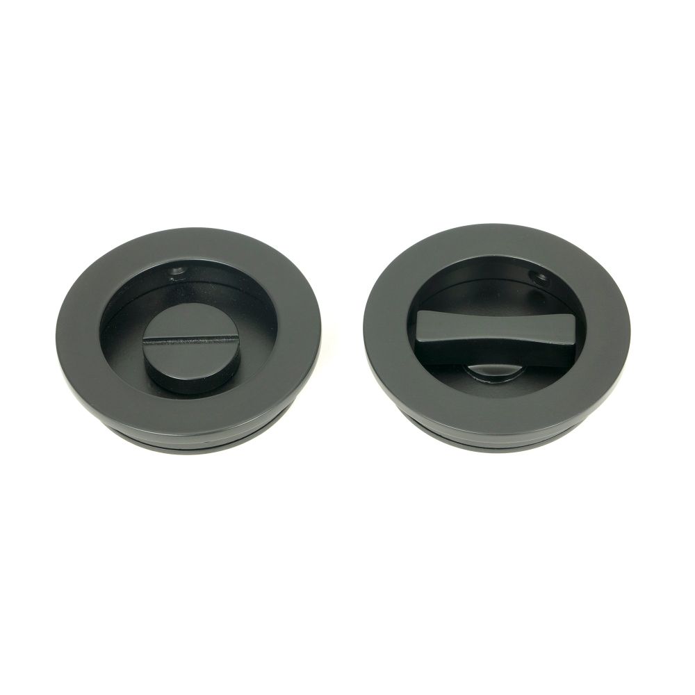 From The Anvil - Matt Black 60mm Plain Round Pull - Privacy Set | Sku. 50220 | Trade Door Handles.