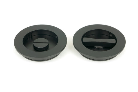 From The Anvil - Matt Black 75mm Plain Round Pull - Privacy Set | Sku. 50221 | Trade Door Handles.