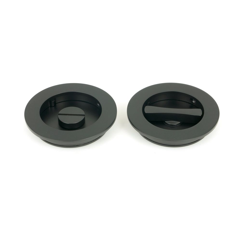 From The Anvil - Matt Black 75mm Plain Round Pull - Privacy Set | Sku. 50221 | Trade Door Handles.
