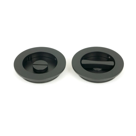 From The Anvil - Matt Black 75mm Plain Round Pull - Privacy Set | Sku. 50221 | Trade Door Handles.
