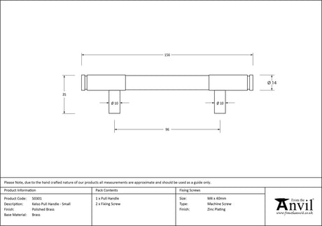 From The Anvil - Polished Brass Kelso Pull Handle - Small | Sku. 50301 | Trade Door Handles.