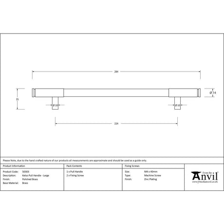 From The Anvil - Polished Brass Kelso Pull Handle - Large | Sku. 50303 | Trade Door Handles.