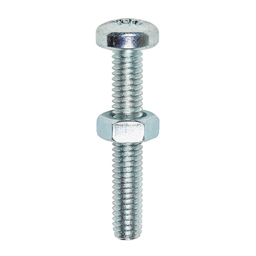 This is an image of Timco - Machine Screws - PZ - Pan & Hex Nuts - Zinc M5 x 30mm - (15 PCS TIMpac) 5030PPMHNP