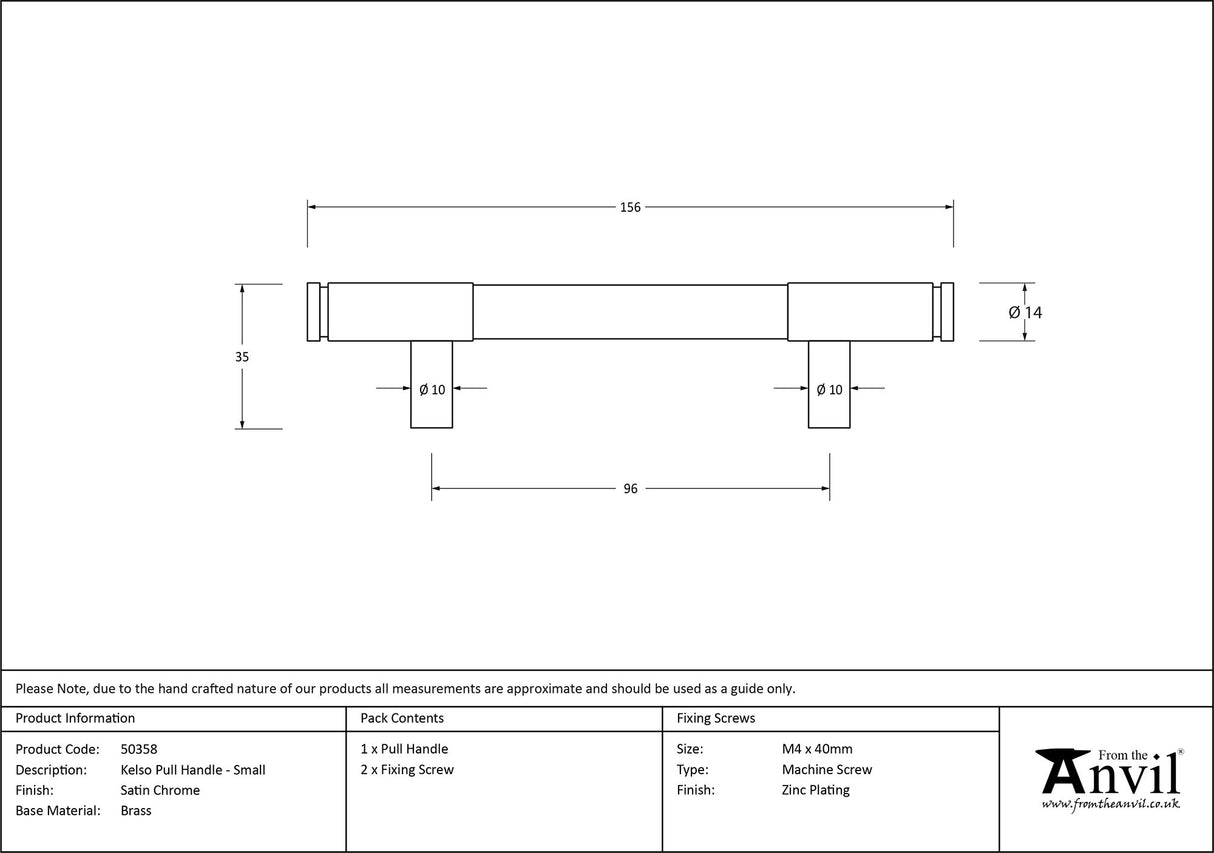 From The Anvil - Satin Chrome Kelso Pull Handle - Small | Sku. 50358 | Trade Door Handles.