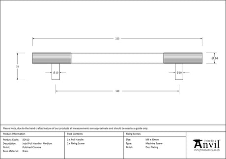 From The Anvil - Polished Chrome Judd Pull Handle - Medium | Sku. 50410 | Trade Door Handles.