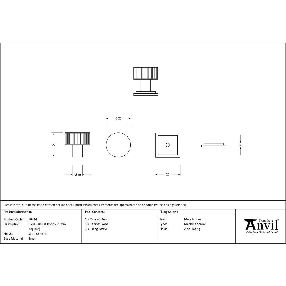 From The Anvil - Satin Chrome Judd Cabinet Knob - 25mm (Square) | Sku. 50414 | Trade Door Handles.