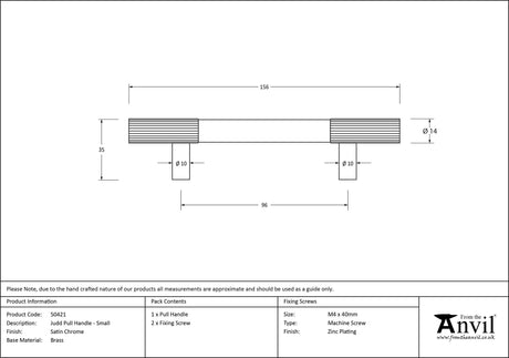 From The Anvil - Satin Chrome Judd Pull Handle - Small | Sku. 50421 | Trade Door Handles.