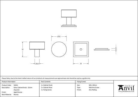From The Anvil - Aged Bronze Kelso Cabinet Knob - 32mm (Square) | Sku. 50441 | Trade Door Handles.