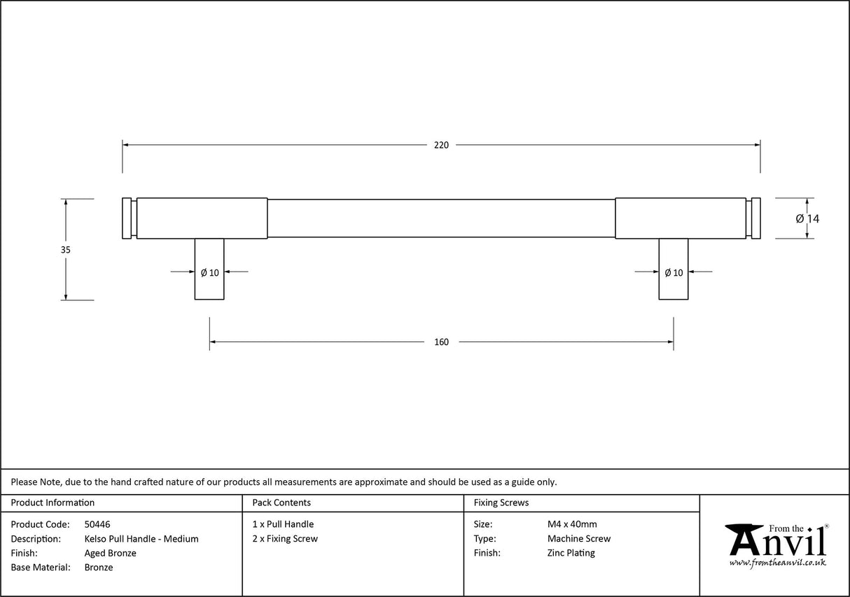 From The Anvil - Aged Bronze Kelso Pull Handle - Medium | Sku. 50446 | Trade Door Handles.