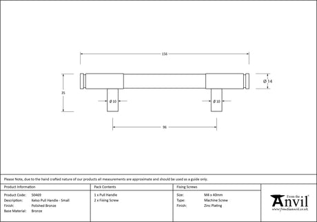 From The Anvil - Polished Bronze Kelso Pull Handle - Small | Sku. 50469 | Trade Door Handles.
