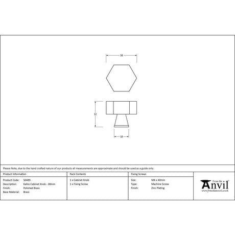 From The Anvil - Polished Brass Kahlo Cabinet Knob - 38mm | Sku. 50489 | Trade Door Handles.