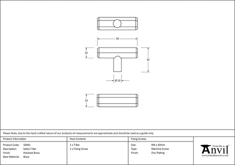 From The Anvil - Polished Brass Kahlo T-Bar | Sku. 50491 | Trade Door Handles.