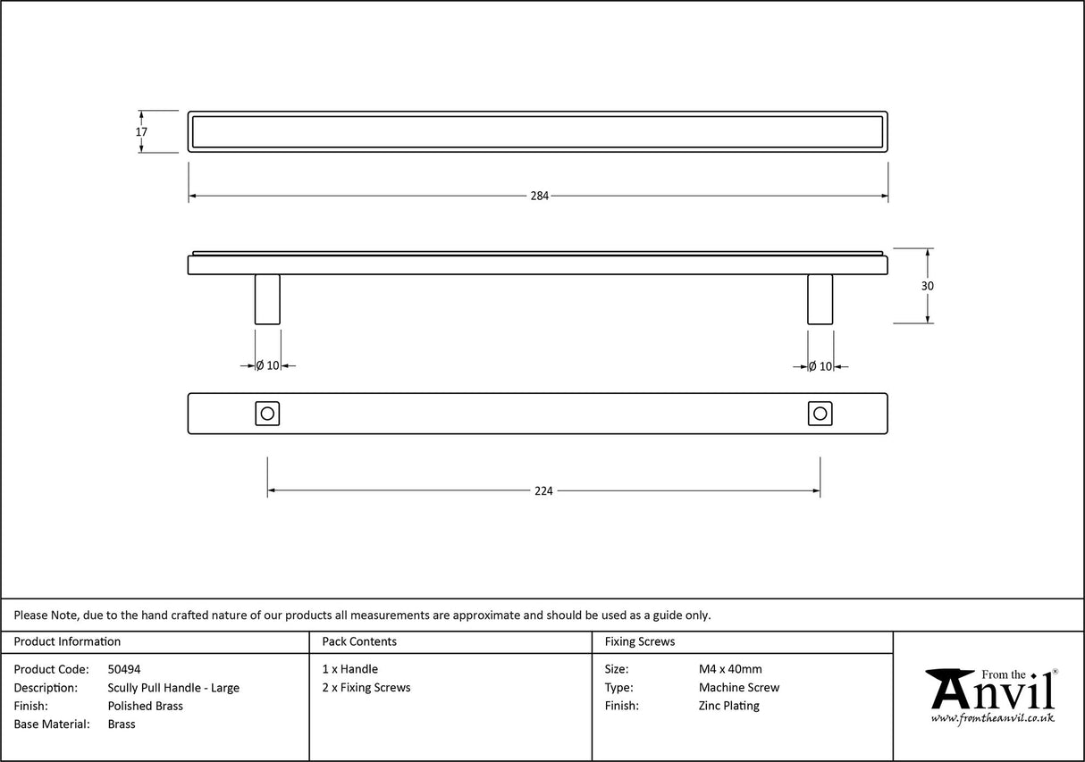 From The Anvil - Polished Brass Scully Pull Handle - Large | Sku. 50494 | Trade Door Handles.