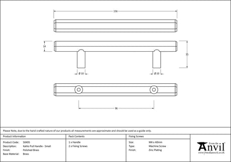 From The Anvil - Polished Brass Kahlo Pull Handle - Small | Sku. 50495 | Trade Door Handles.