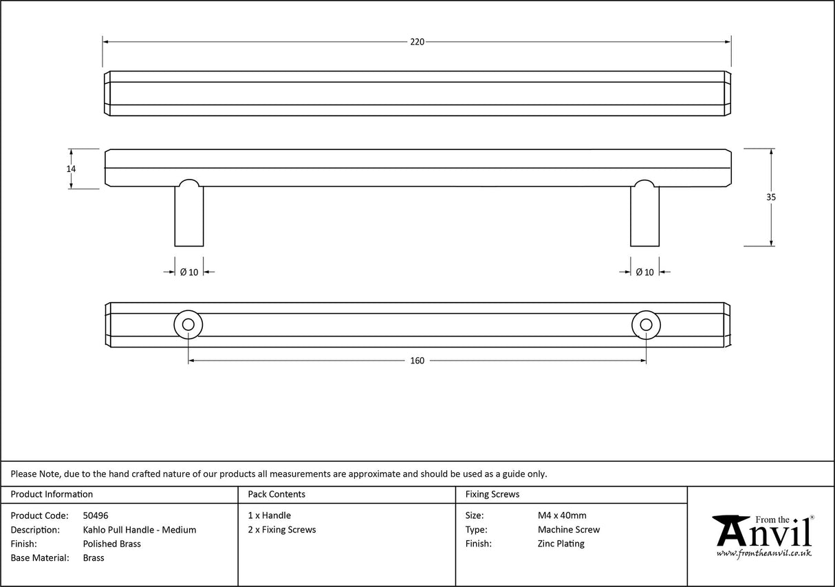From The Anvil - Polished Brass Kahlo Pull Handle - Medium | Sku. 50496 | Trade Door Handles.
