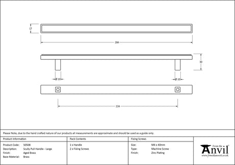 From The Anvil - Aged Brass Scully Pull Handle - Large | Sku. 50508 | Trade Door Handles.