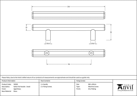 From The Anvil - Aged Brass Kahlo Pull Handle - Small | Sku. 50509 | Trade Door Handles.